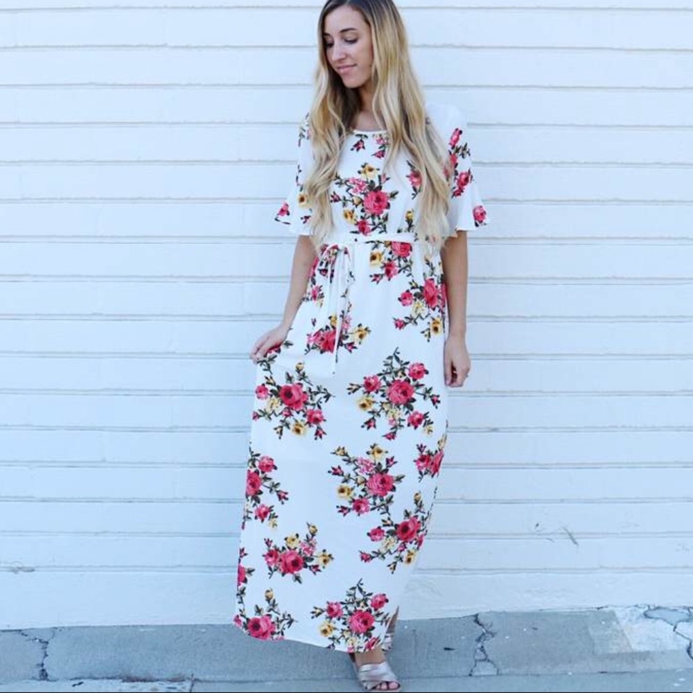 Polagram Floral Maxi Dress - White and Pink - Picture 5 of 10